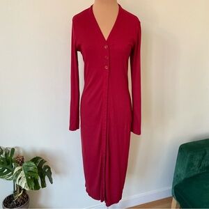Stateside Red Ribbed Stretch Cotton Modal Long Cardigan Duster Sweater EUC Sz S